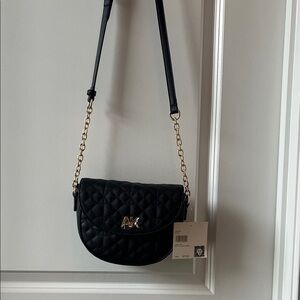 Anne Klein Quilted Black Crossbody Bag with Gold Accents